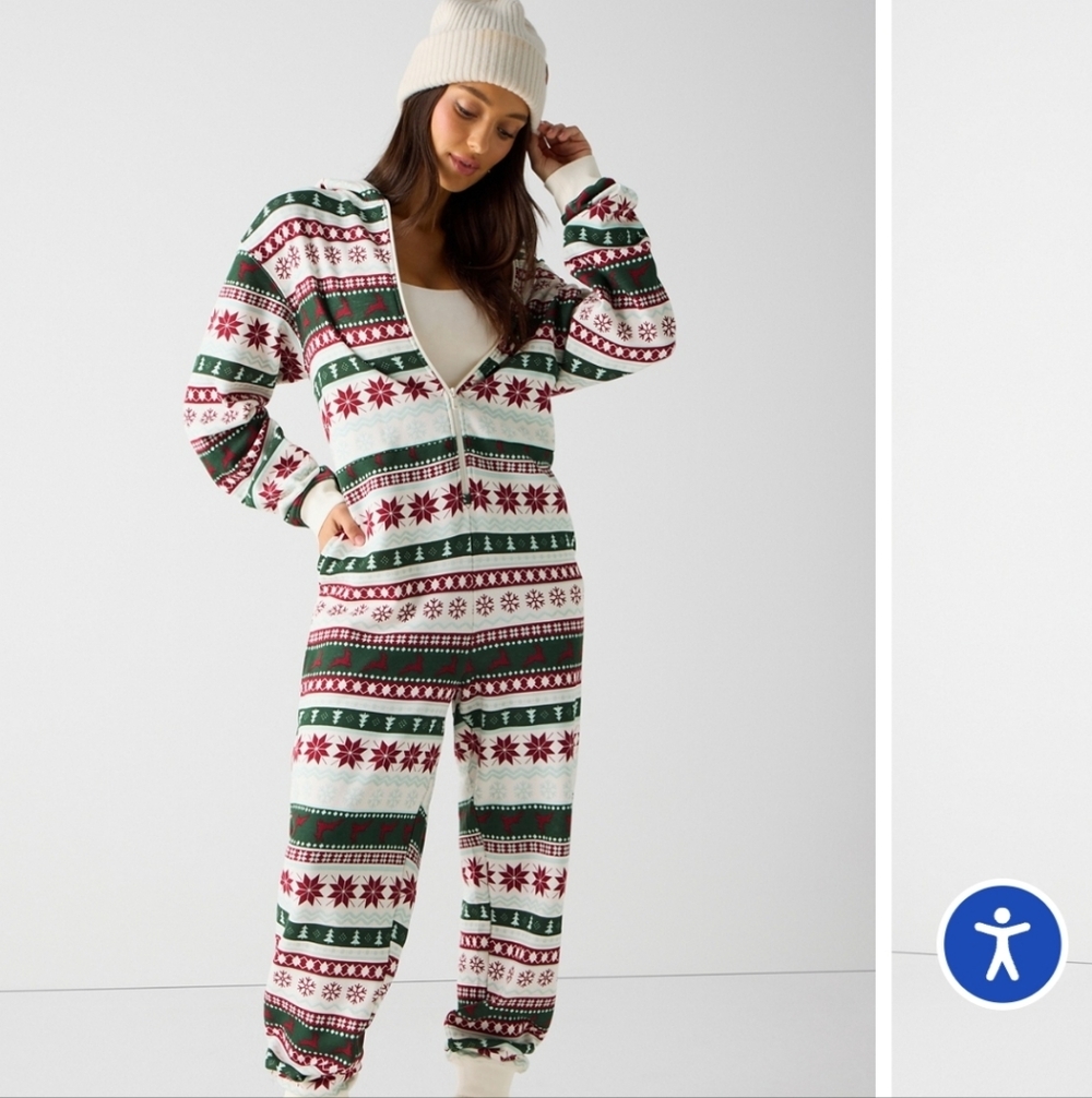 FABLETICS - Cozy Fleece Hooded Onesie Holiday Fairisle 2XL TALL